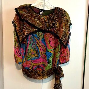 80’s maximalist designer Diane Freis Abstract Top lightweight breezy chiffon